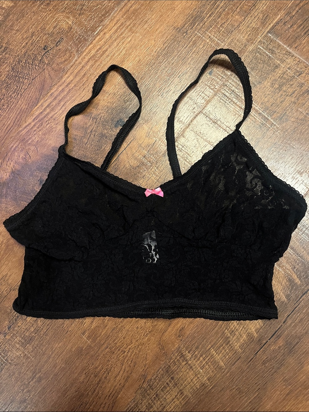 GAP Black Lace Bralette with Pink Bow Accent